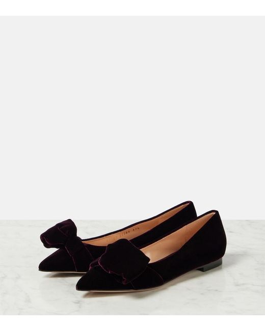 Gianvito Rossi Blue Bow-Detail Velvet Ballet Flats