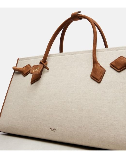 Alaïa Natural Le Teckel Leather-Trimmed Canvas Tote Bag