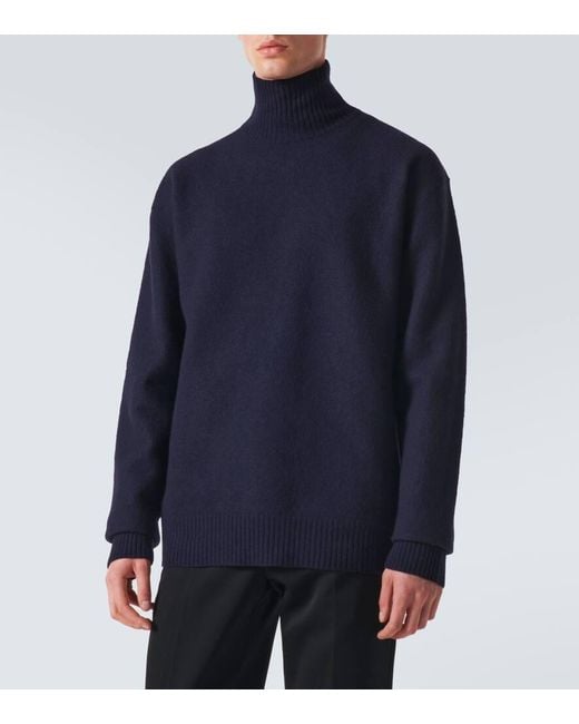 Jil Sander Blue Wool Turtleneck Sweater for men