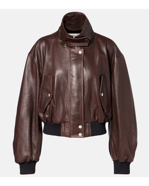 Nour Hammour Brown Briar Leather Bomber Jacket