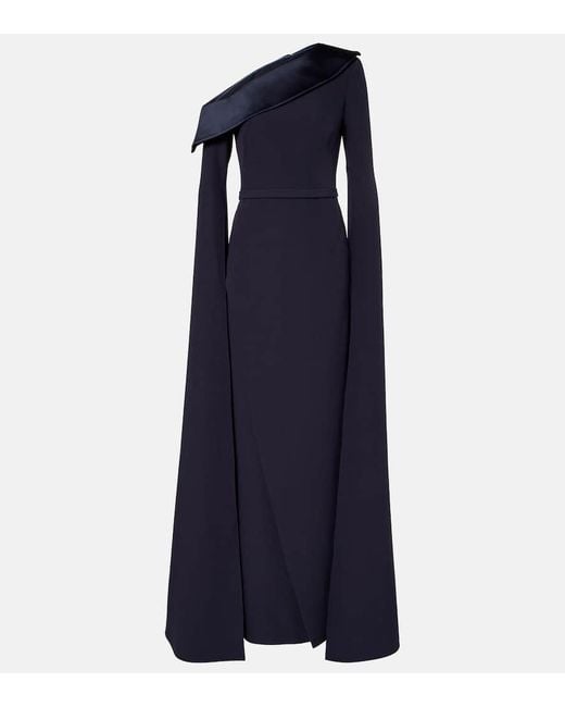 Safiyaa Blue Rinoa Caped Crepe Gown