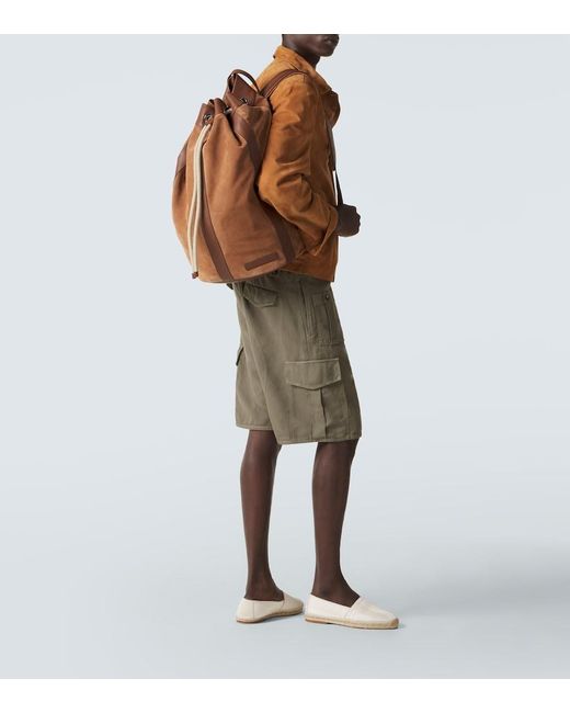 Brunello Cucinelli Brown Leather-Trimmed Suede Backpack for men