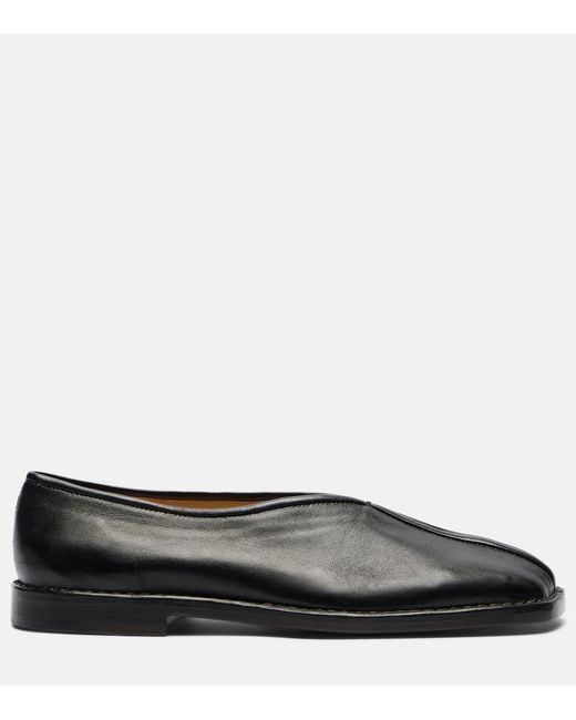 Lemaire Black Piped Leather Slip-On Shoes