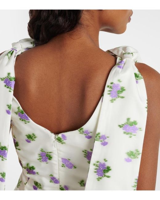 Markarian White Bow-Detail Floral Caped Brocade Minidress