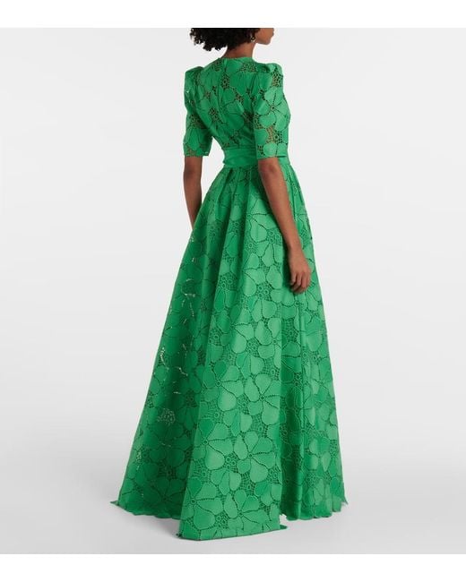 Elie Saab Green Macrame Belted Gown