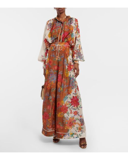 Zimmermann Multicolor Ginger hose mit weitem bein aus seide mit blumenprint