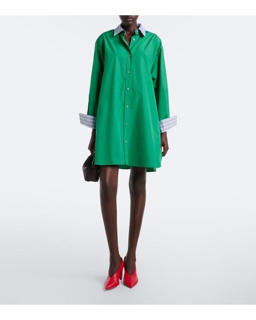 Loewe Green Double L Cotton Poplin Shirt Dress