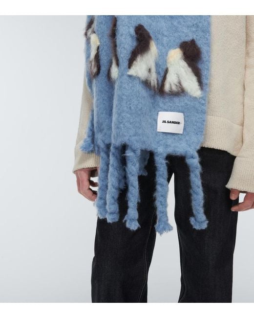 Jil Sander Blue Mohair And Wool-Blend Scarf for men