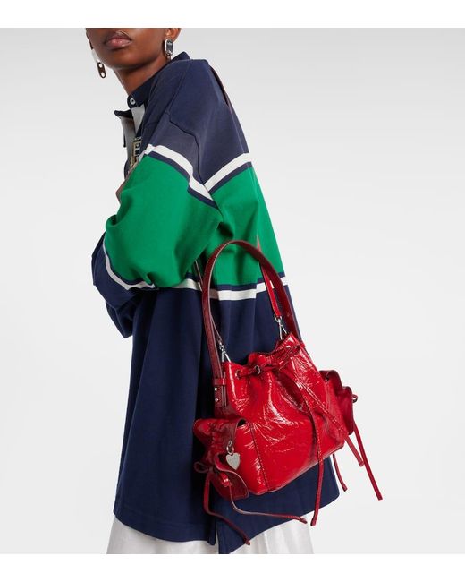 Acne Red Multipocket Mini Leather Bucket Bag