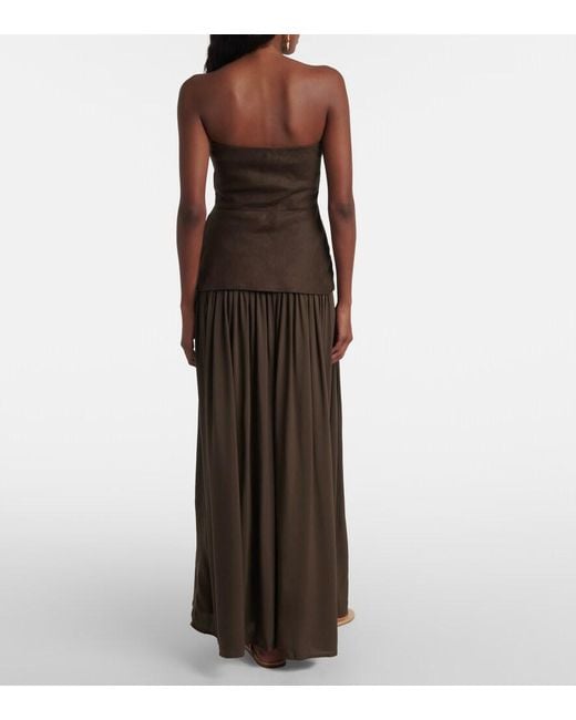Faithfull The Brand Brown Hedy Draped Linen Maxi Dress