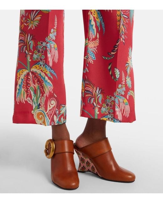 Etro Red Printed Twill Straight Pants