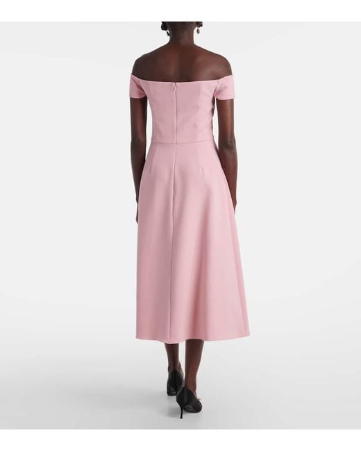 Carolina Herrera Pink Embellished Off-Shoulder Midi Dress