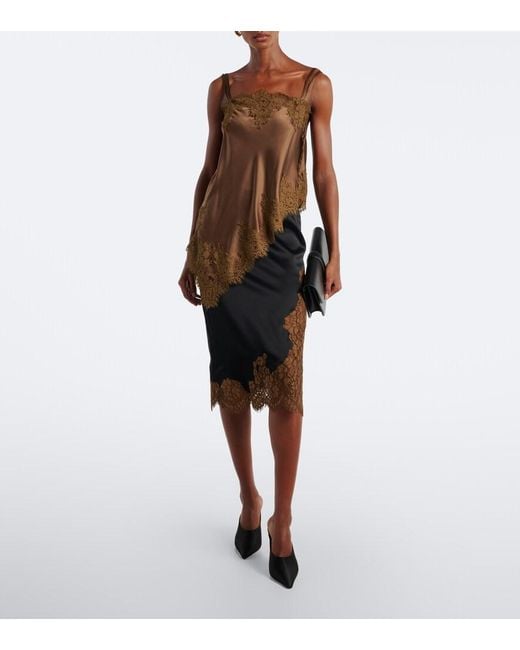 Dorothee Schumacher Black Shiny Statement Lace-Trimmed Satin Midi Skirt