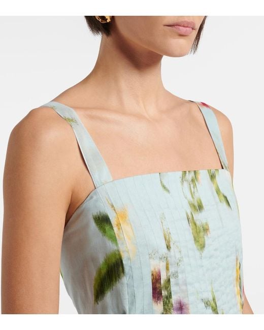 Oscar de la Renta White Belted Floral Voile Maxi Dress