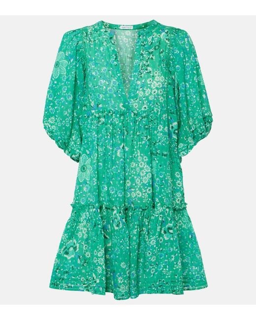 Vestido corto Aria de algodon floral Poupette de color Green
