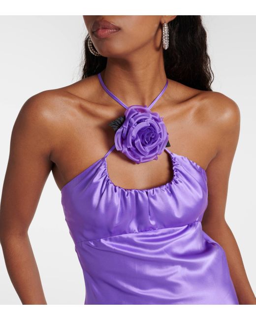 Rodarte Purple Floral-applique Silk Charmeuse Gown