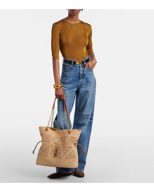 Saint Laurent Natural Jamie Cassandre Raffia Tote Bag