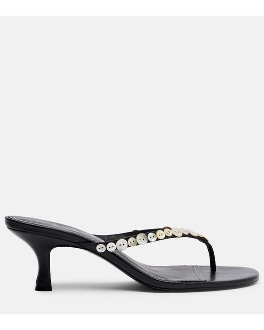Staud Gray Freja Leather Thong Sandals