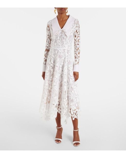 Oscar de la Renta White Guipure Lace Midi Dress