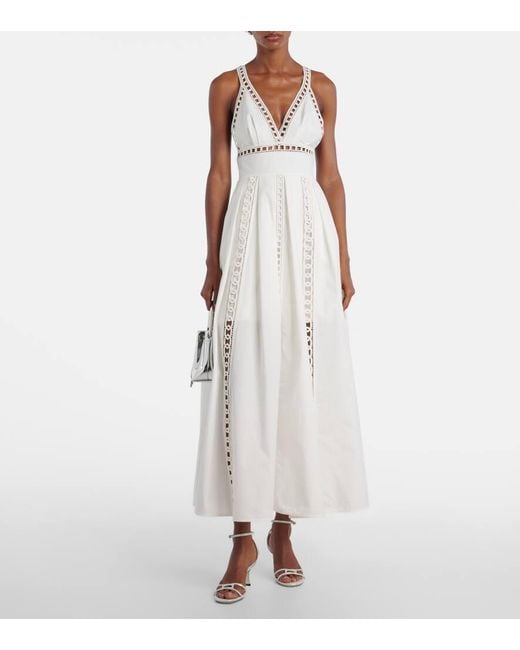 Elie Saab White Besticktes Midikleid Aus Einem Baumwollgemisch