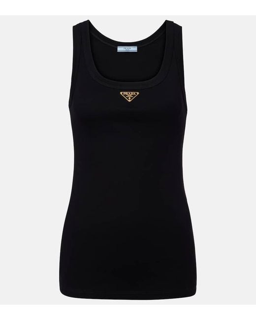 Prada Black Ribbed-Knit Cotton Jersey Tank Top
