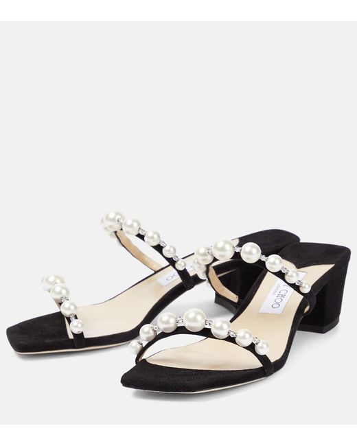 Jimmy Choo Black Amara 45 Embellished Suede Sandals