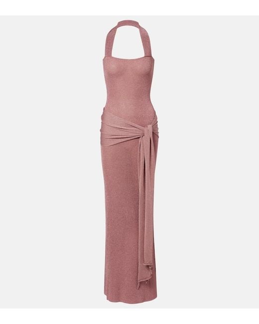 AYA MUSE Purple Knitted Lame Maxi Dress