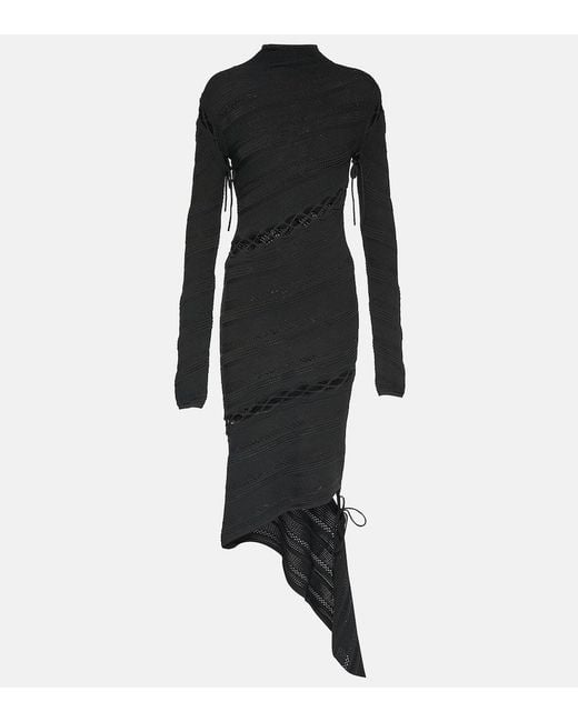 Dion Lee Black Asymmetric Pointelle Minidress