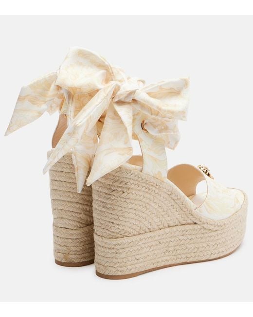 Versace Metallic 120 Leather Platform Espadrille Wedges