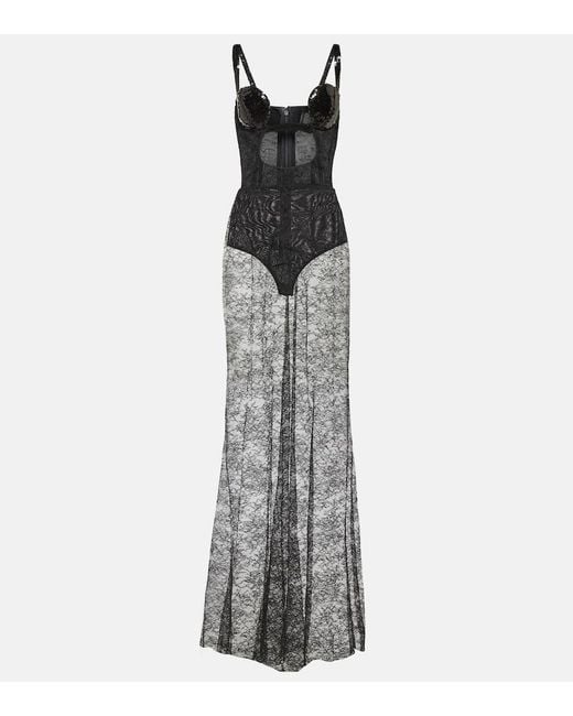 Nensi Dojaka White Cutout Sequined Lace-Trimmed Gown