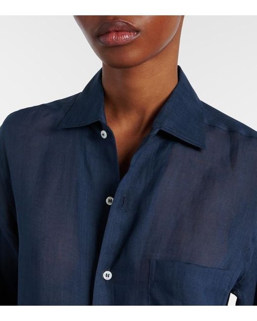 Loro Piana Blue Hemd Aus Ramie