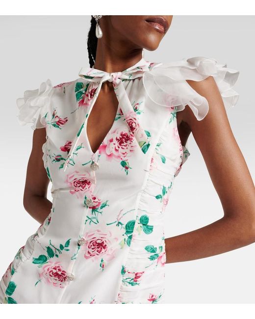 Alessandra Rich White Floral Silk Midi Dress
