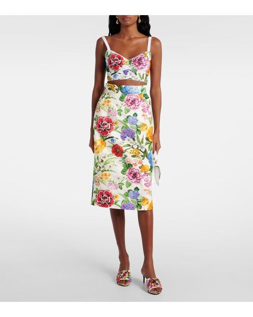 Dolce & Gabbana White Floral Cotton Brocade Pencil Skirt