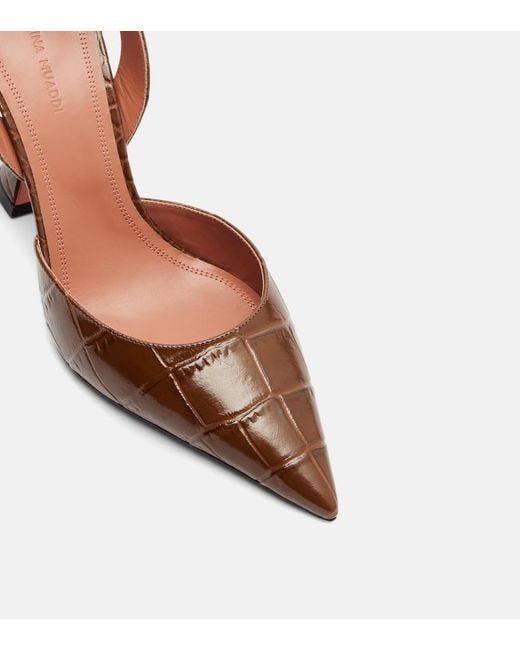 AMINA MUADDI Brown Holli Croc-Effect Leather Slingback Pumps