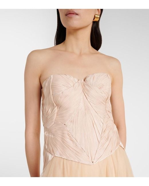 Costarellos Natural Lucasta Georgette Bustier Gown