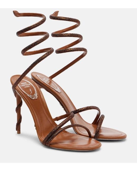 Rene Caovilla Pink Margot Crystal-Embellished Satin Sandals