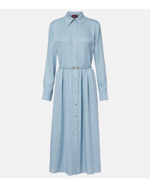 blue gucci dress Blue GG Lam Dress With Detachable Collar