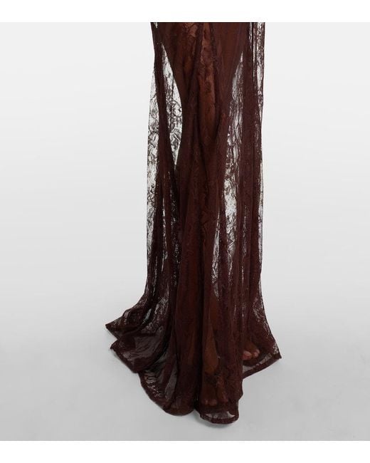 Adriana Degreas Purple Sheer Open-Back Lace Maxi Dress