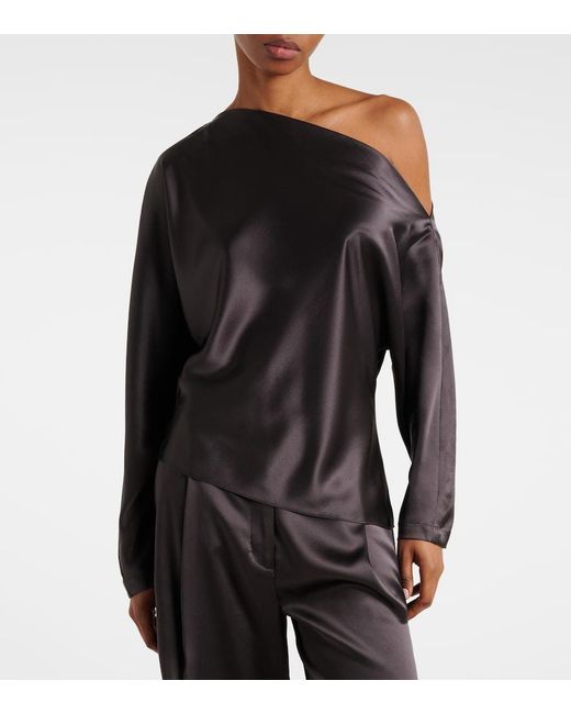 The Sei Black One-Shoulder Silk Satin Top