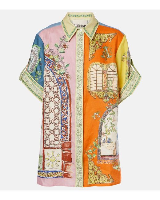 Camisa Monte De Lino Estampado ALÉMAIS de color Orange