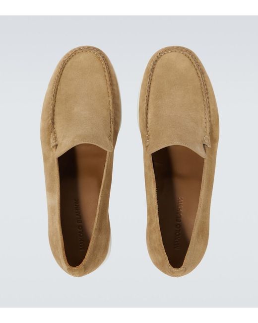 Manolo Blahnik White Monaco Suede Loafers for men