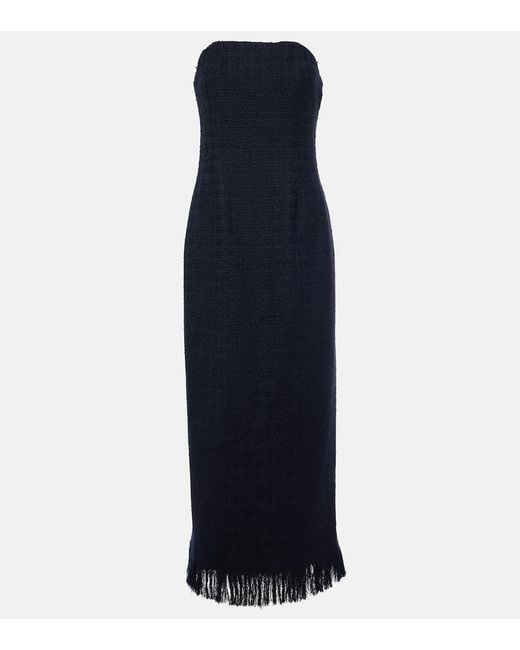 Oscar de la Renta Blue Tweed Wool And Mohair-Blend Bustier Dress