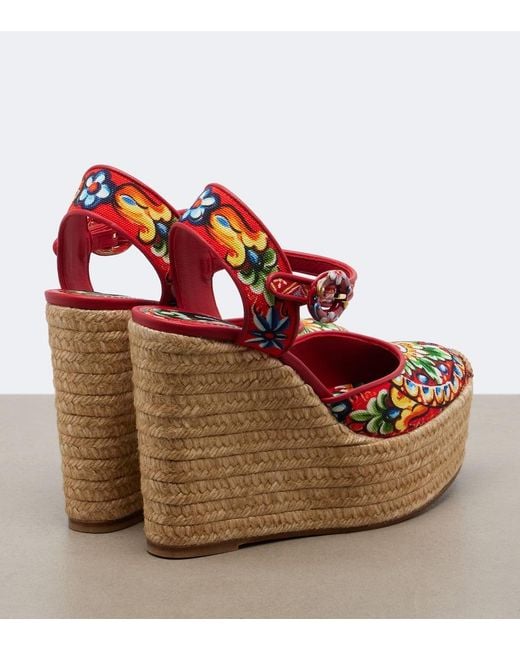 Dolce & Gabbana Red Carretto Canvas Espadrille Wedges