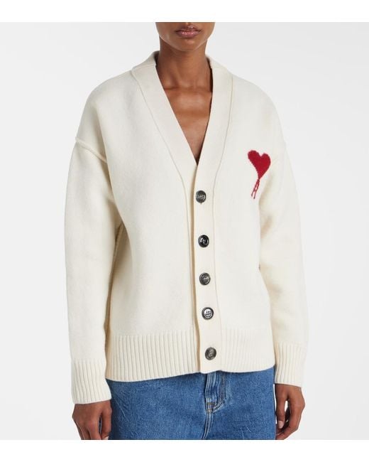 AMI Natural Ami De Cour Virgin Wool Cardigan