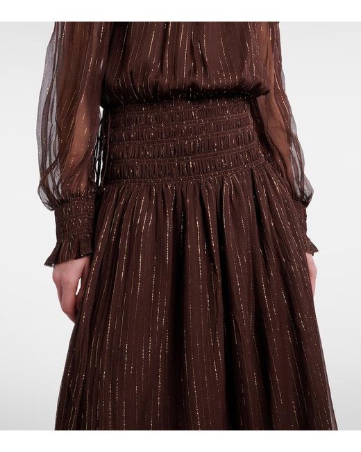 Self-Portrait Brown Shirred Silk-Blend Georgette Maxi Dress