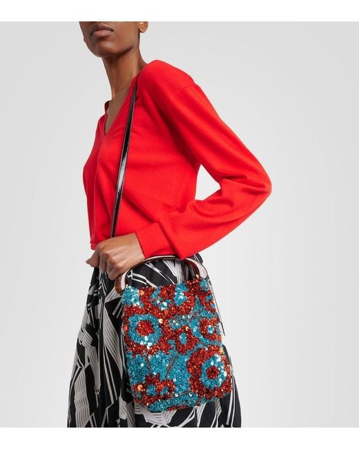 Dries Van Noten Blue Crisp Small Sequined Satin Top-Handle Bag