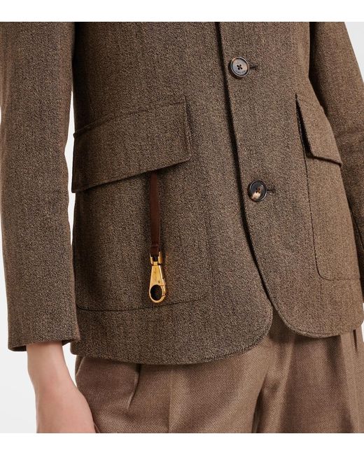 Loro Piana Brown Suede-Trimmed Linen Jacket