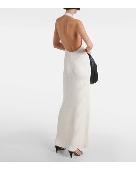 Nili Lotan White Ivenka Ribbed-Knit Cotton Maxi Dress