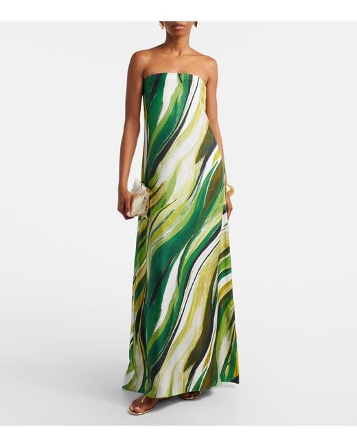 Christopher Esber Green Strapless Printed Silk Gown