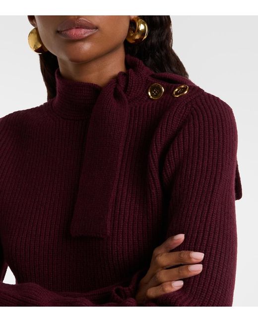 Patou Purple Bow-Detail Wool And Cashmere Sweater